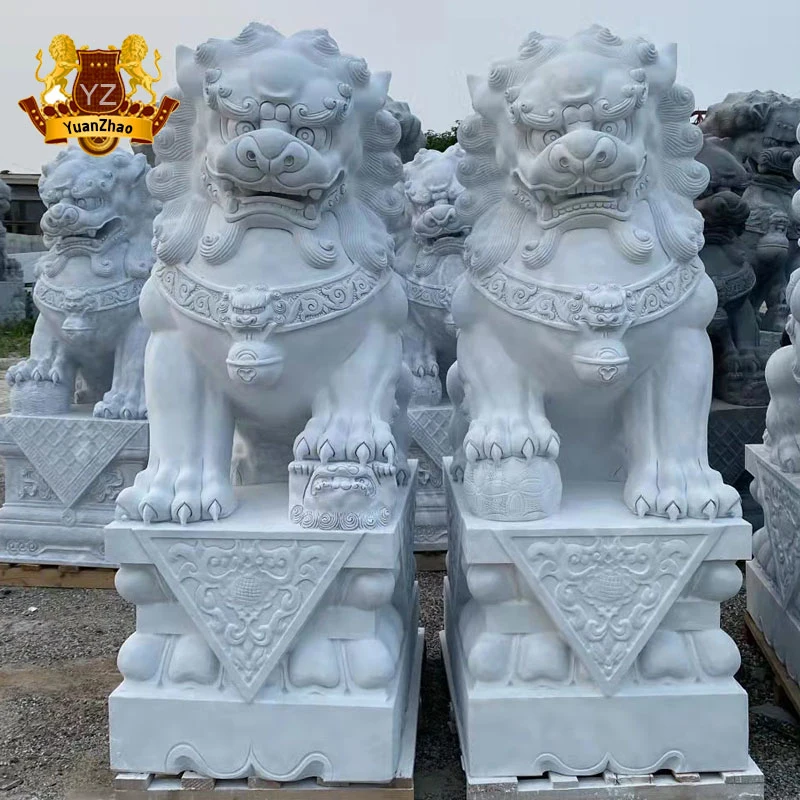 Outdoor Garden Animal Sculpture Life Size Marble Stone Lions Statue