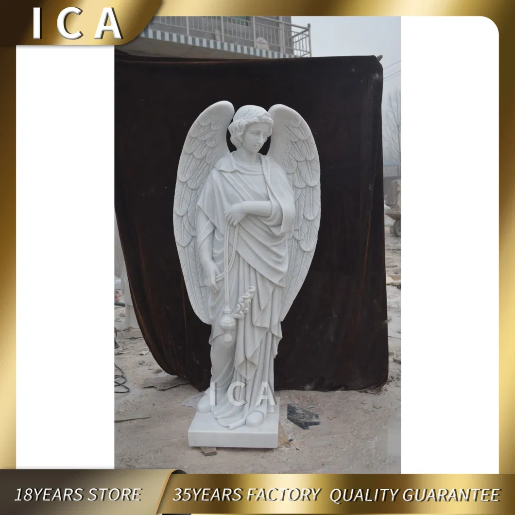 Garden Decoration Monument White Marble Stone Beautiful Angel Statue Tombstone Statue Headstone Statue Gravestone Statue Religious Stone White Marble Statue