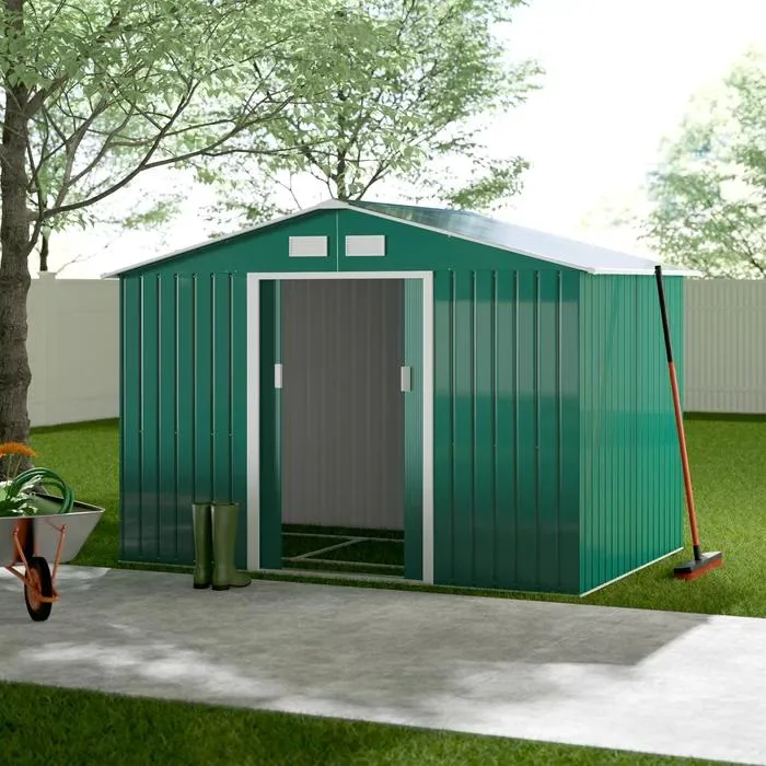 Outdoor Storage Steel Garden Shed with Sliding Door, Metal Tool Storage Shed for Backyard, Lawn, Green