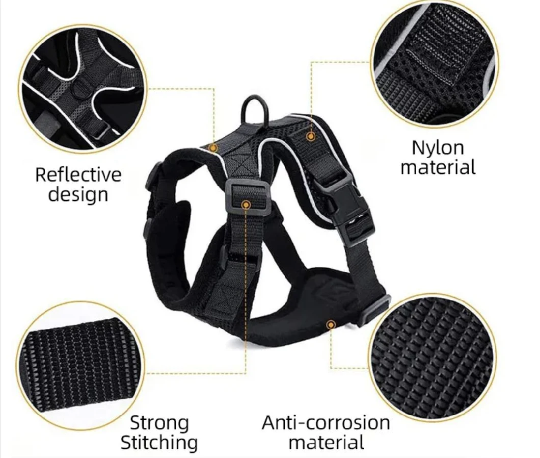 Custom Adjustable Cat Harness Set Breathe Freely Reflective Cat Vest and Leash