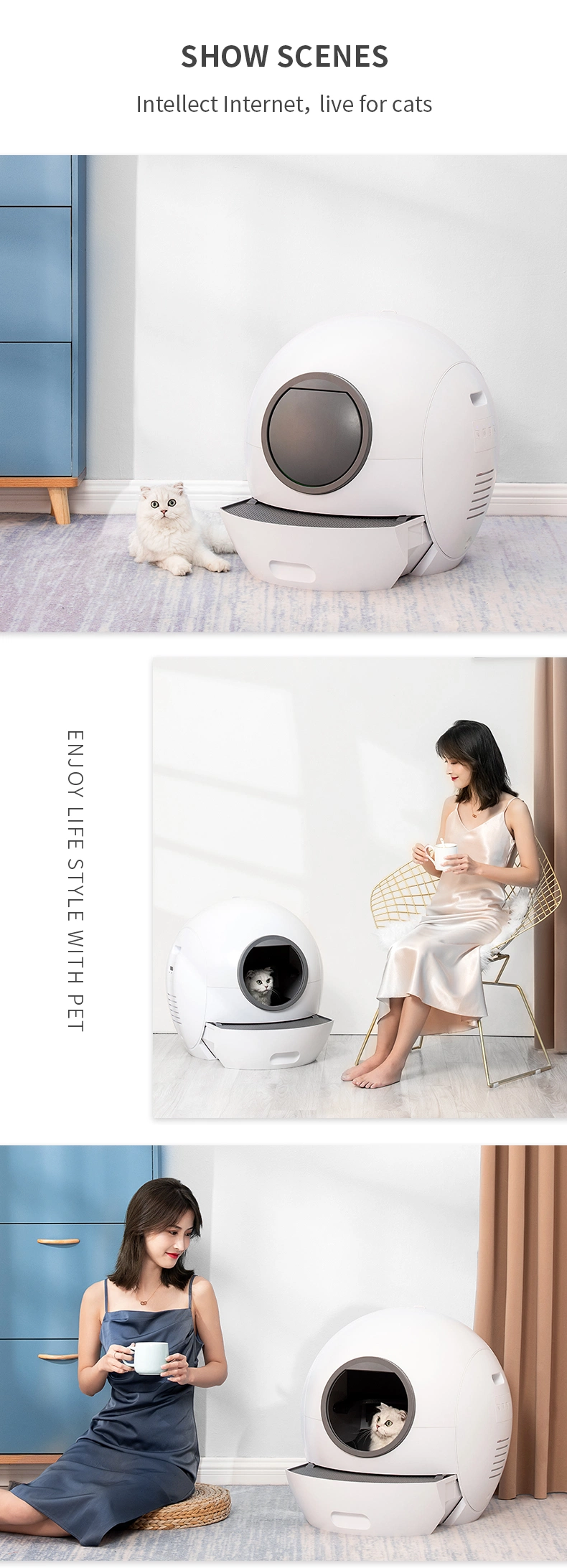 Extra Large Smart Cat Toilet APP Control Self-Cleaning Cat Toilet Automatic Cat Toilet for Multiple Cats