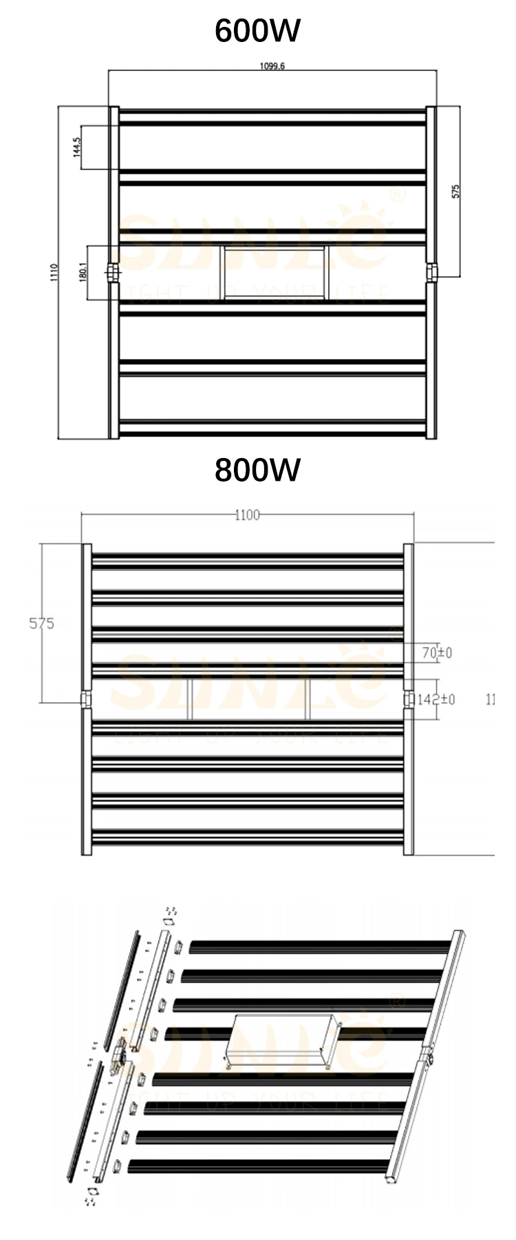 Customized Waterproof CE RoHS 600W 1000W Grow Lighting LED Lamp High Power Full Spectrum LED Plant Grow Light