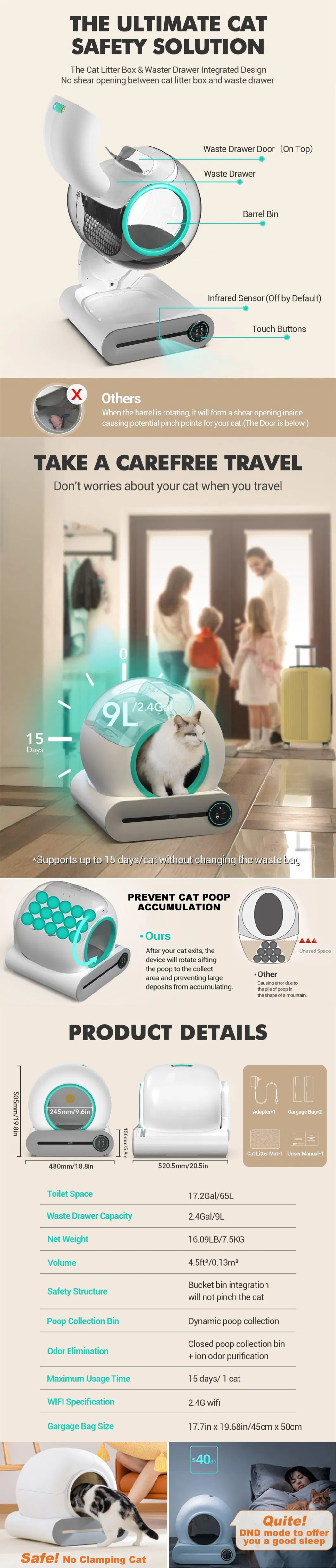 Automatic Intelligent Auto Cleaning Deodorising Electric Scooper Cat Litter Box