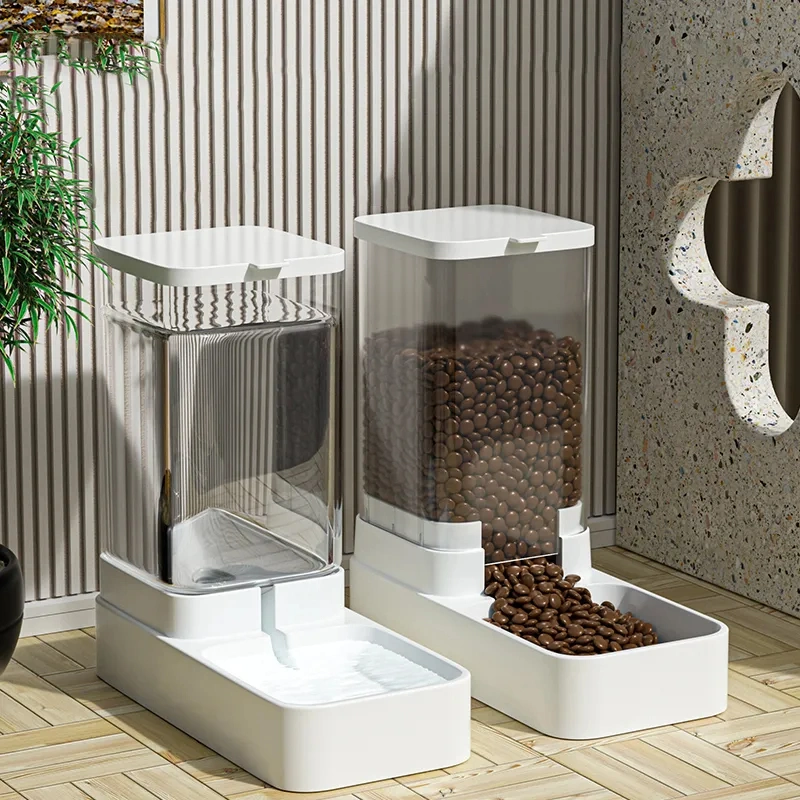 Dog Feeder Cat Automatic Feeding Water Bowl Transparent Pet Food Storage Dispenser
