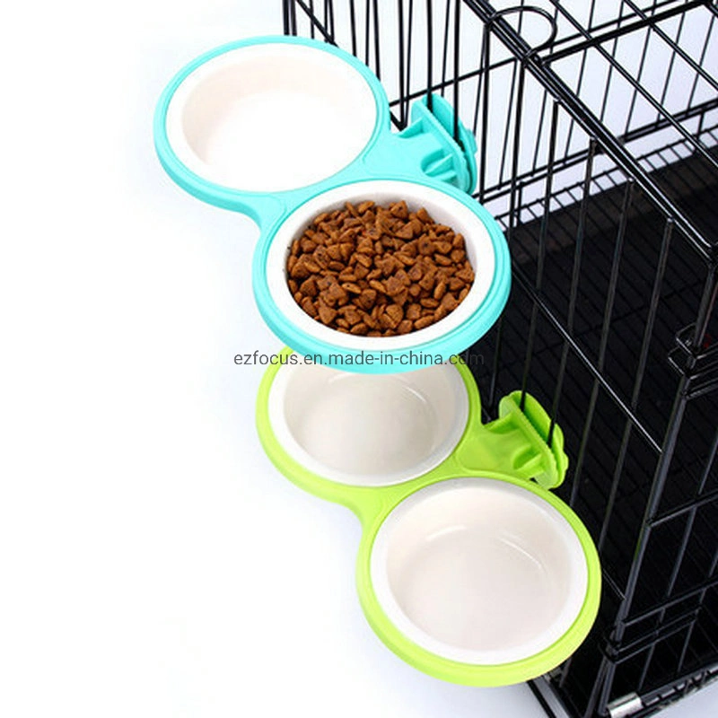 Cage Bowl Pet Durable Bowl, Pet Food Water Removable Bowls with Bolt Holder Hanging Cage Non-Skid Feeder Double Dishes Portable for Feeding Dogs Cat Wbb12684