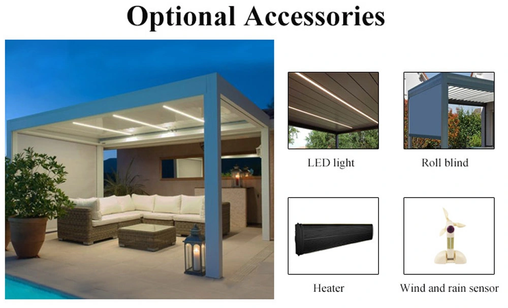 2-20% Discount Bioclimatic Patio Awnings Canopy Solid Roof LED Pergola Aluminium Outdoor Garden Buildings