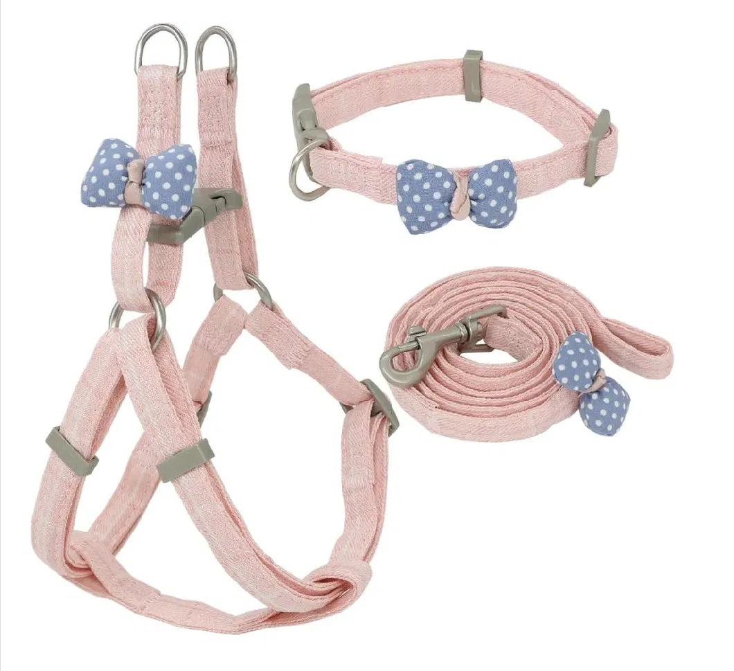 Wholesale Dog Harness Leash Collar Set Adjustable Soft Cute Bow Dog Harness