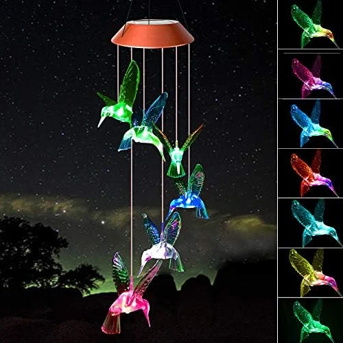 Solar Light Hummingbird Wind Chimes Outdoor Garden Ornaments