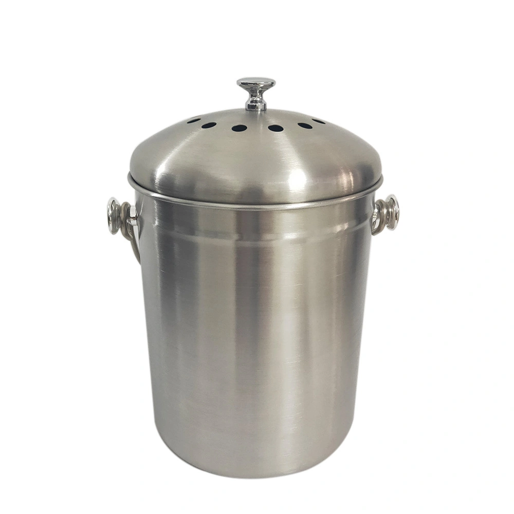 5 Liter Kitchen Stainless Steel Compost Bin with Charcoal Filters Compost Pail Kitchen Worm Farm Home Waste Recycle Bin