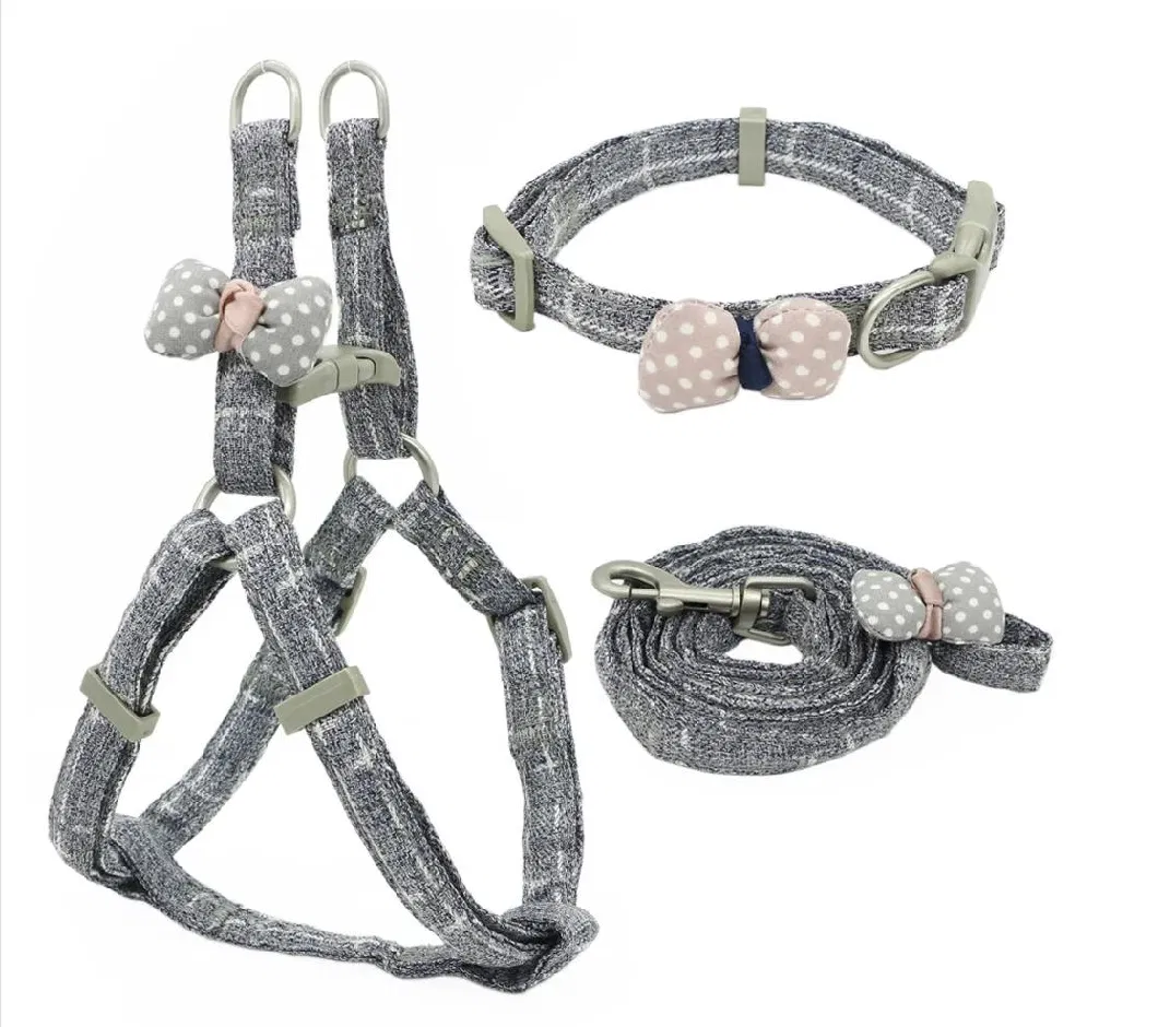 Wholesale Dog Harness Leash Collar Set Adjustable Soft Cute Bow Dog Harness