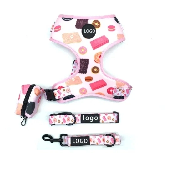 Custom Design Harness Collar Leash with PVC Rubber Logo, Dog Harness