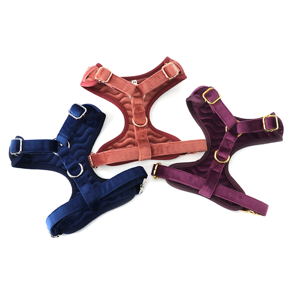 New Design Customized Soft Velvet Dog Harness Matching with Dog Collar Leash Poop Bag Dispensers