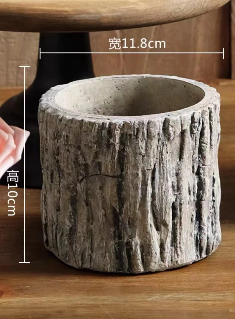 Retro Tree Wood Skin Cement Flower Pot Planter for Garden Decor