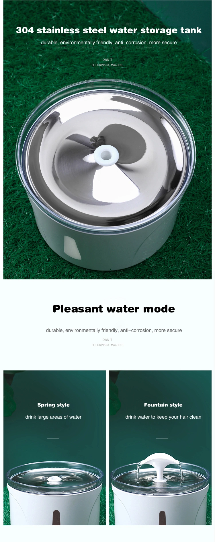 Pet Automatic Drinking Fountain LED Stainless Steel Dog Waterer with Cat Water Fountain