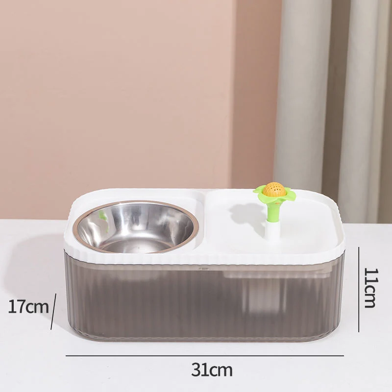 USB 2 in 1 Charged 15 Degree Tilt Cat Food Bowls Stainless Steel Double Raised Cat Bowl with Water Dispenser