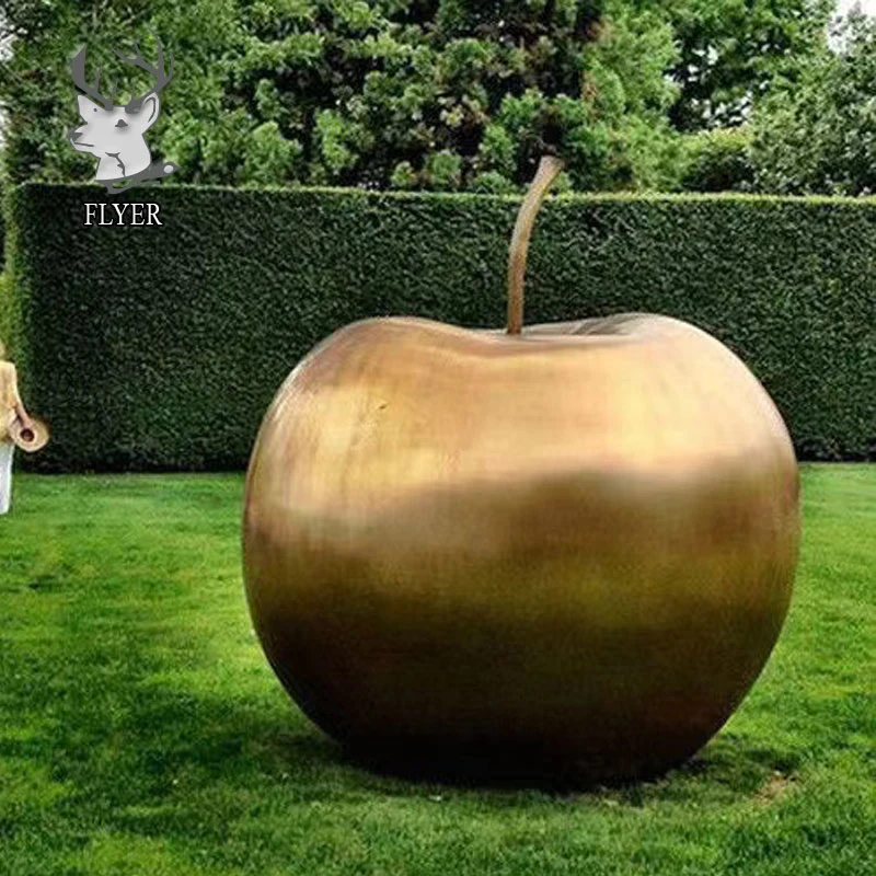 Outdoor Sculpture Garden Decoration Custom Made Metal Gold Color Fruit Apple Sculpture Large Size Bronze Apple Statue