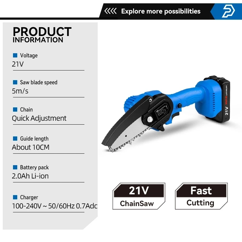 Electric Chainsaw Tree Cutting Cordless Chainsaw with Battery Mini Chain Saw Brushless Electric Chainsaw