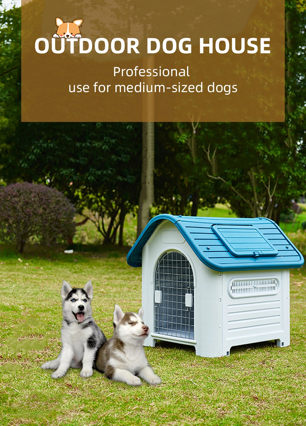 Dog House PP Plastic Pet House Dog Home Strong Heavy Dog Kennel Outdoor Safe Rainproof