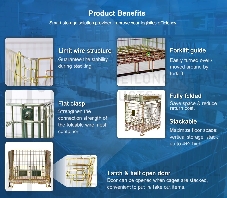 European Type Folding Steel Stackable Pet Preform Wire Mesh Crate