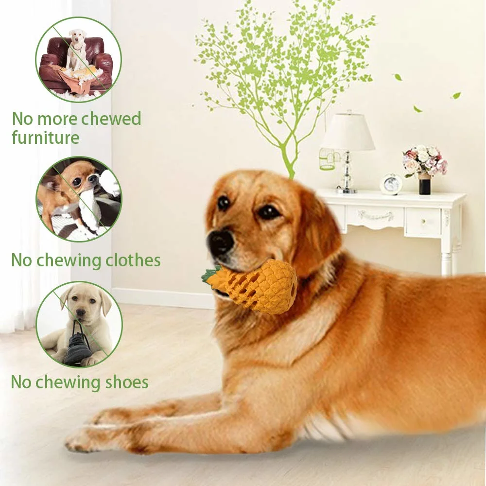 Dog Chew Toys Dog Toothbrush Pineapple for Aggressive Chewer Tough Dog Dental Teeth Cleaning Chew Toy