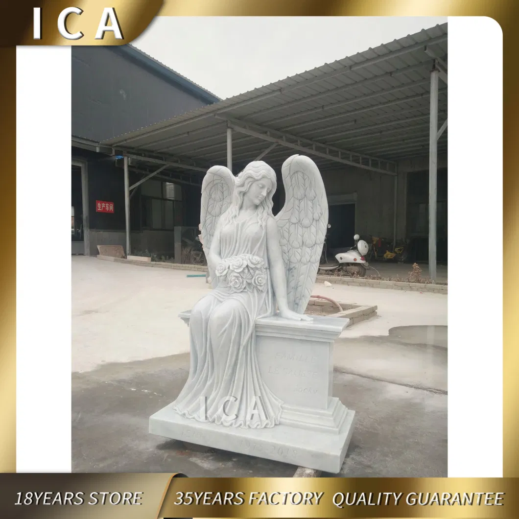 Garden Decoration Monument White Marble Stone Beautiful Angel Statue Tombstone Statue Headstone Statue Gravestone Statue Religious Stone White Marble Statue