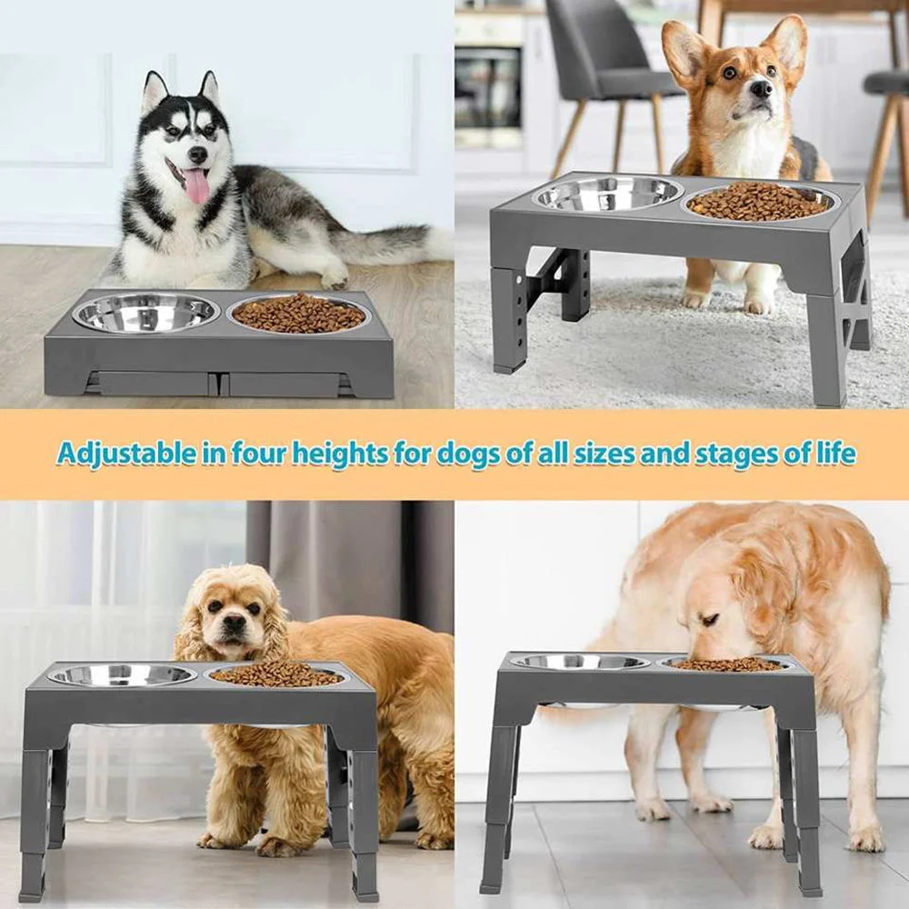 Portable Adjustable Heights Slow Feeder Pet Bowl Elevated Dog Bowl with Stand