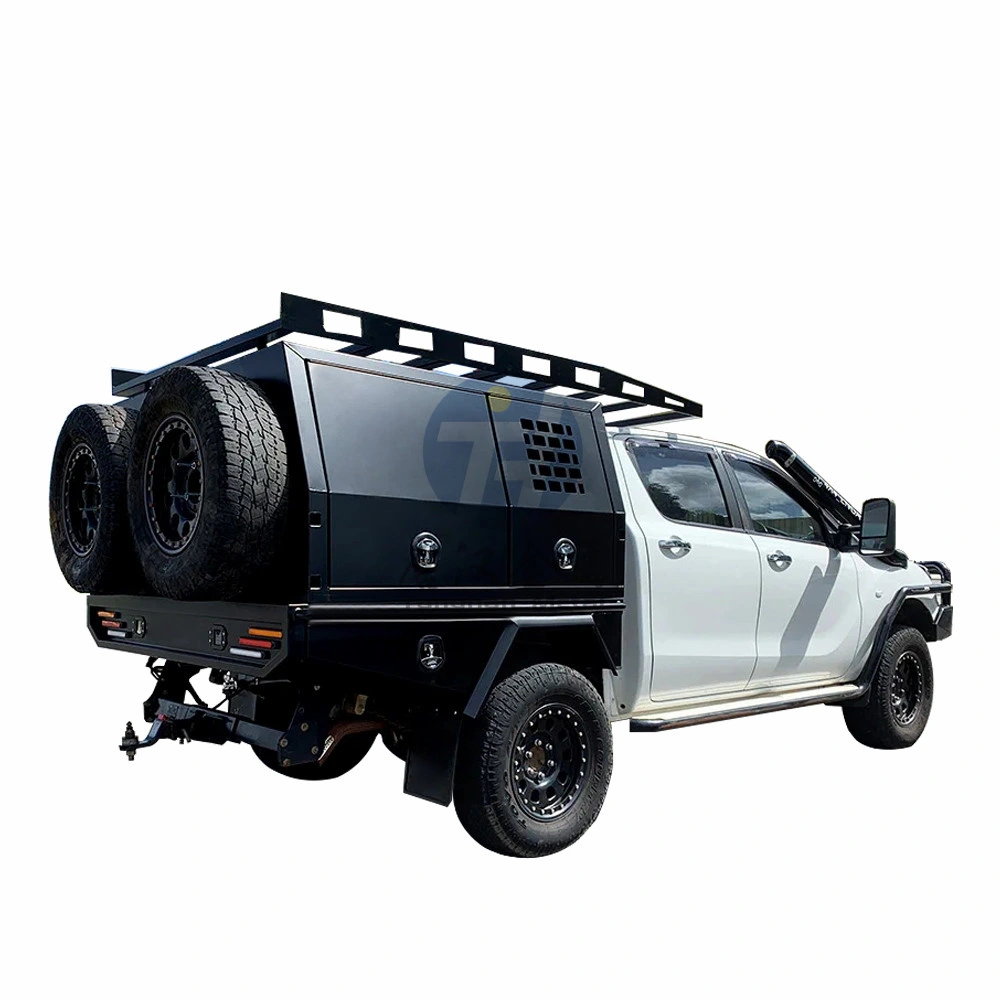 Strong&Secure Ute Tray Back Aluminum Half Canopy and Half Dog Box with White Powder Coated for Outdoor Hunting Trip