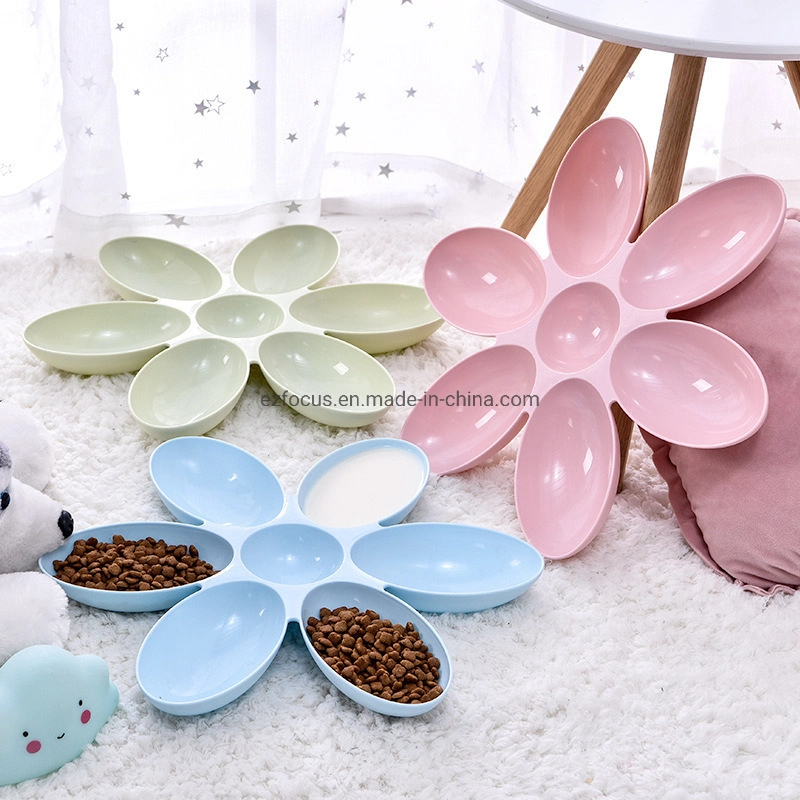 Pet Bowl Dog Feeding Bowl 6 in 1 Flower Petal Design Home Portable Food and Water Dish Plastic Feeder for Puppies and Kittens Wbb12689