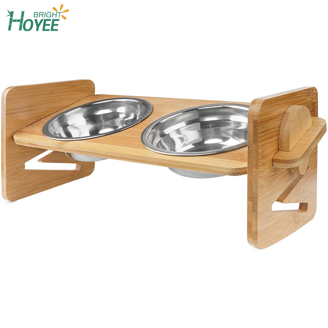 Raised Pet Bowl for Cats and Small Dogs, Adjustable Elevated Dog Cat Food and Water Bowl Stand Feeder with 2 Steel Bowls W-Assembly