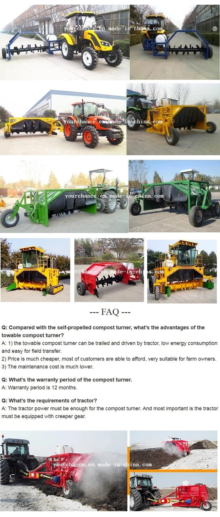 Factory Manufacture Sell Agricultural Machine Zfq350 120-180HP Tractor Behind Trail Wheel Type Manure Compost Windrow Turner Made in China