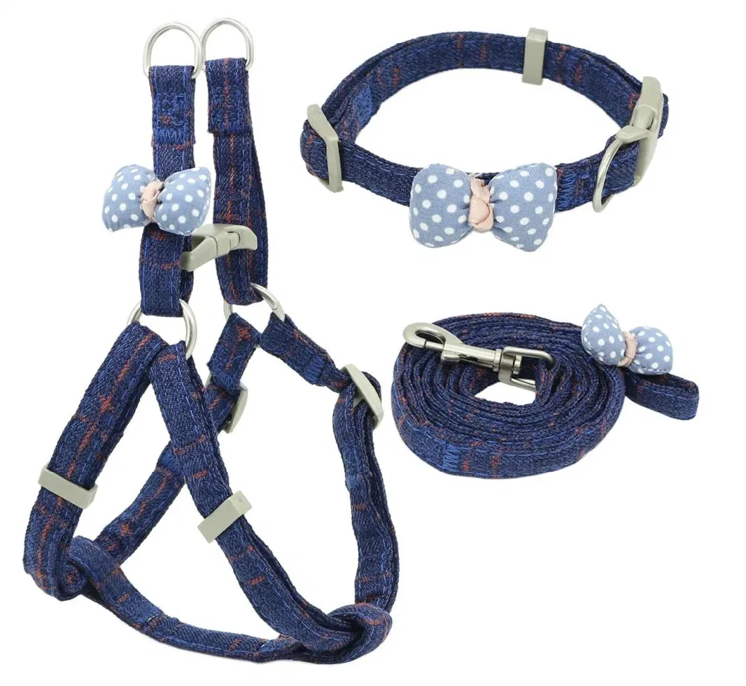 Wholesale Dog Harness Leash Collar Set Adjustable Soft Cute Bow Dog Harness