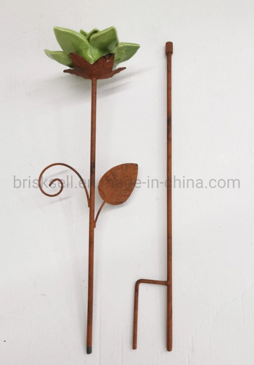 Metal Garden Stake with Ceramic Flower Ornament, Garden Decoration Plug