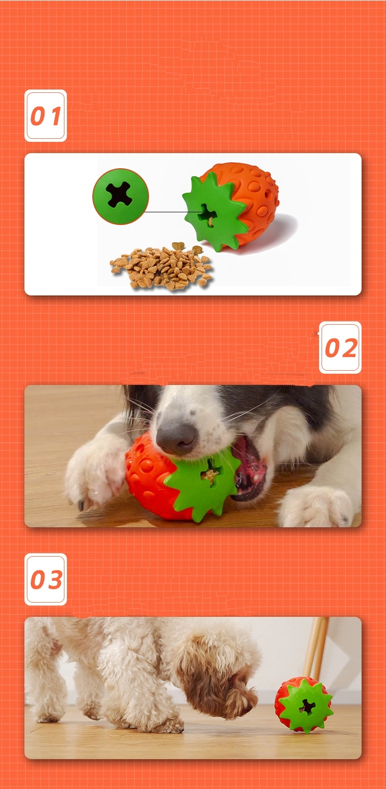 Voovpet Brand Pet Toys Factory Wholesale Explosive Dog Feeder Pet Chewing Teething Puzzle Rubber Strawberry Leakage Toy