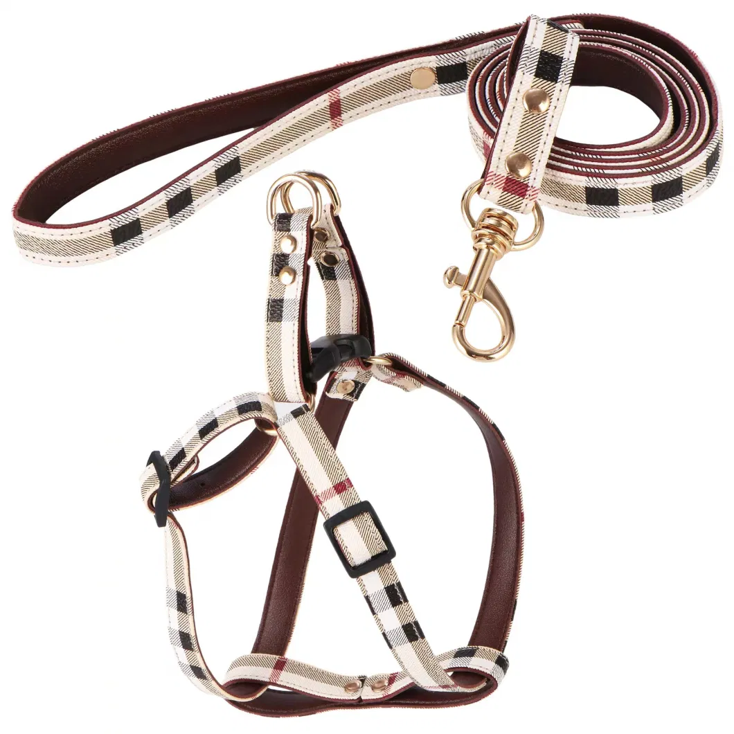 Brand Luxury Pet Leather Leads Dog Collars Harness with Leash