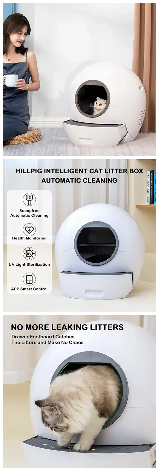 Multi Intelligent Function Smart WiFi Control APP Phone Remote Cat Litter Tray Box Automatic Cleaning Health Monitoring Cat Toilet Quiet Work Cat Litter Box