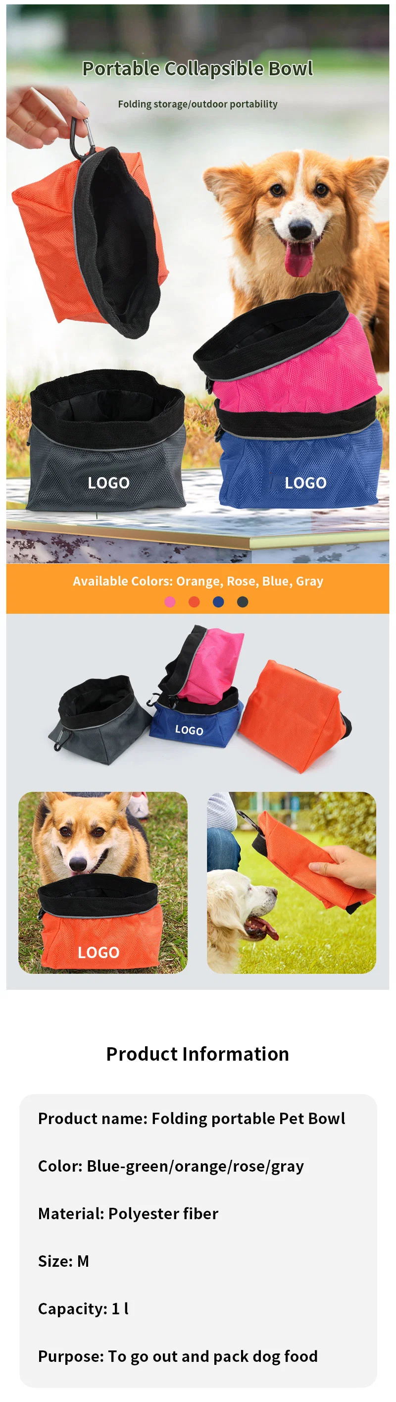 Folding and Storage Outdoor Promotion ODM/OEM Multi-Color Sublimation Collapsible Portable Pet Dog Bowl