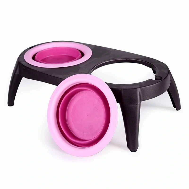 Elevated Plastic Non-Slip Double Dog Bowl Collapsible Pet Bowl