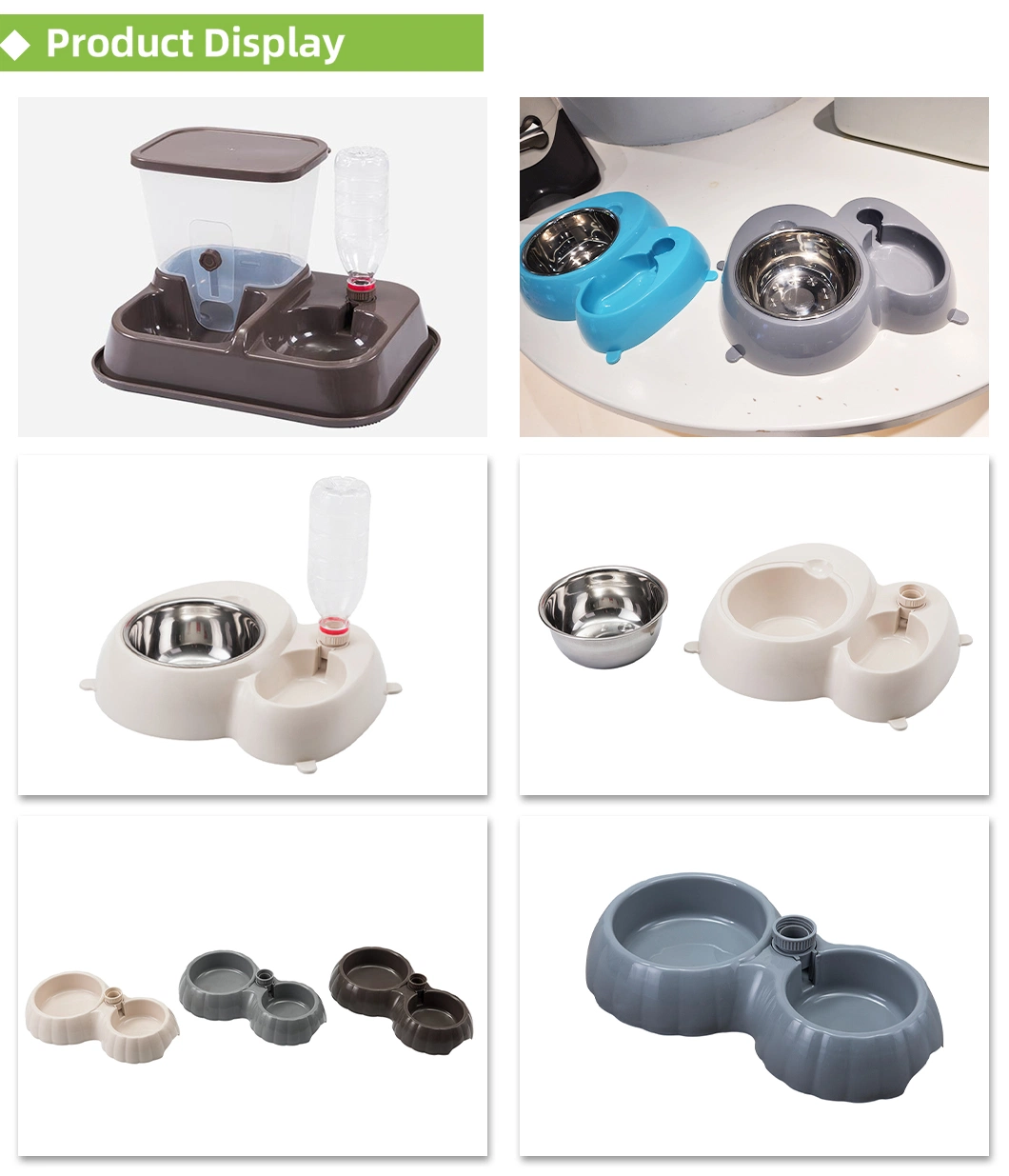 PP Material Custom 2 in 1 Plastic Pet Food Portable Cat Water Fountain and Drinker Dog Double Bowl