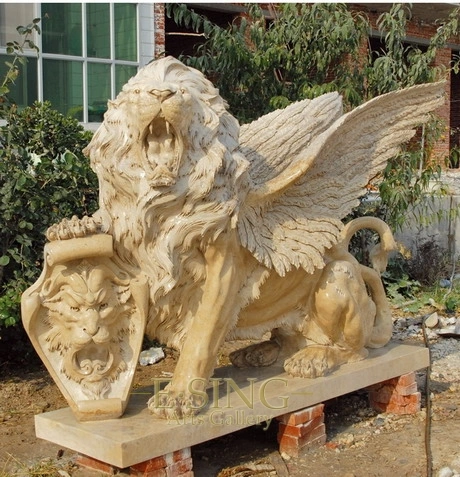 Life Size Outdoor Decoration Carving Marble Lying Lion Statue