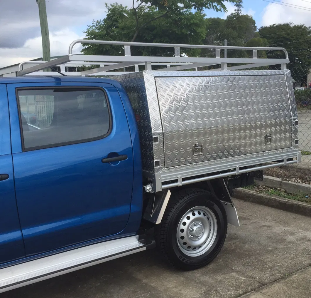 Strong Secure Ute Tray Back Aluminum Checker Plate Half Dog Box and Half Canopy for Outdoor Hunting Trip