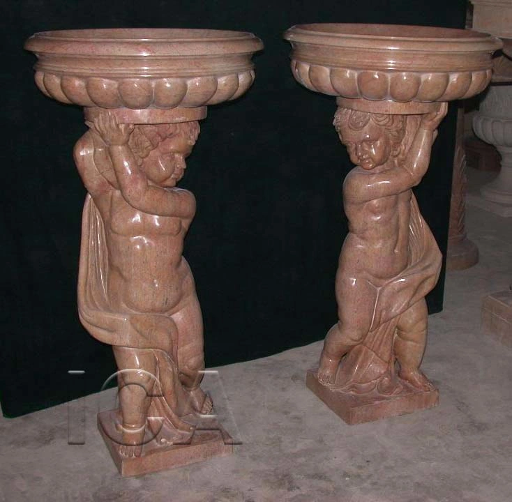 a Couple Child Angel Marble Carving Outdoor Plant Pot