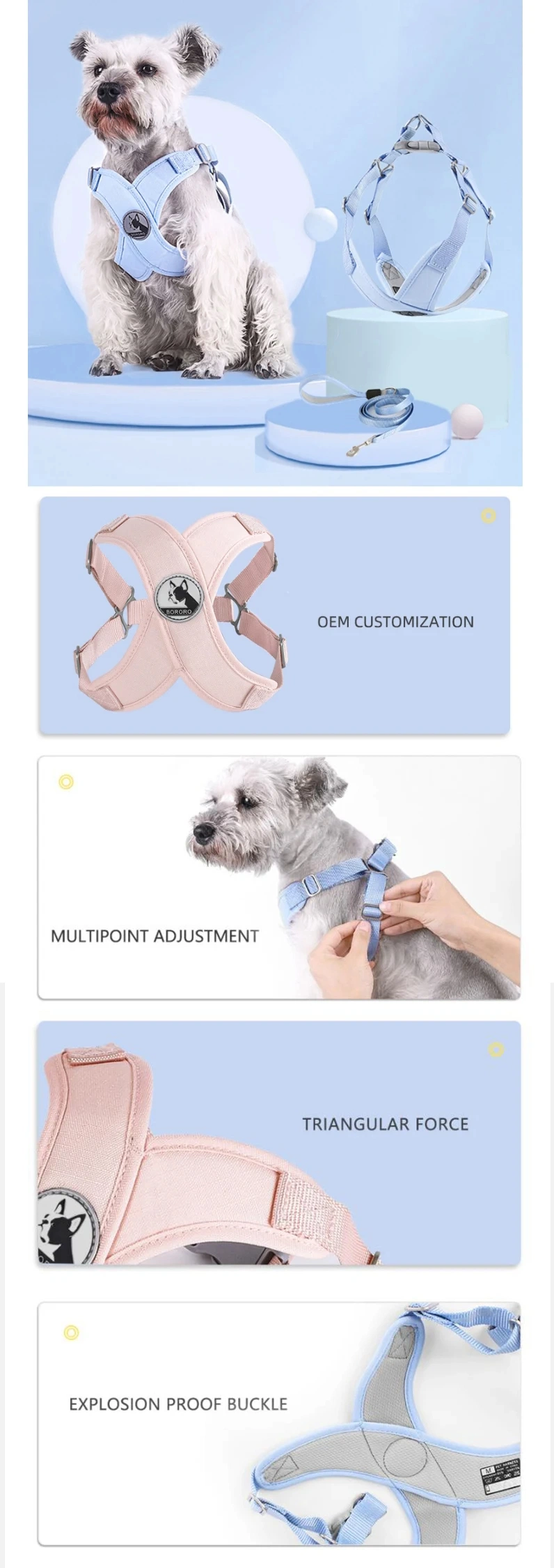 Custom Design Macaroon Pet Harness Soft Front Clip No Pull Summer Dog Harness Leash