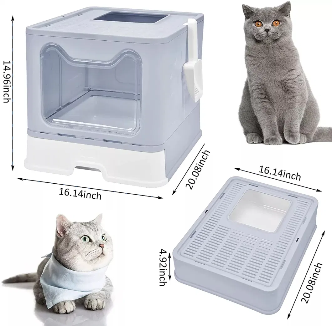 Large Portable Easy to Clean Foldable Covered Kitty Cat Litter Box with Lid
