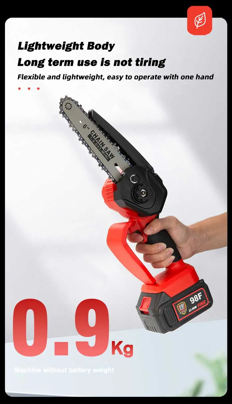 6 Inch 21V Portable Handheld Mini Chainsaw 6 Inch Cordless Electric Chainsaw with 2 Lithium Battery Power Tools Garden Tools Chain Saw