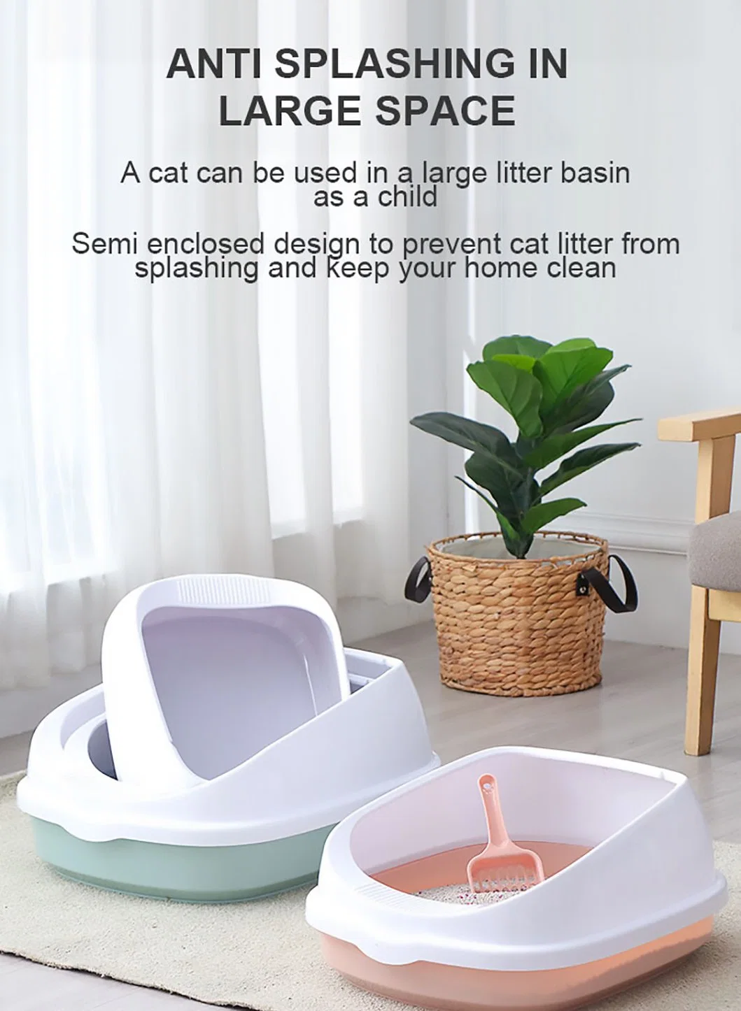 Semi-Enclosed Easy to Clean Cat Litter Box