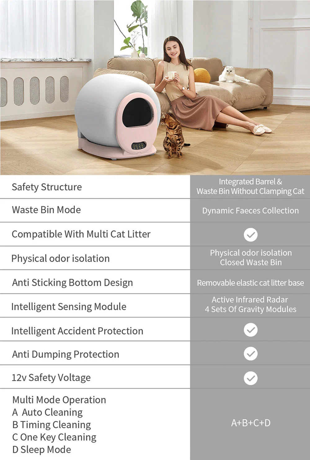 WiFi Type Tuya APP Control Intelligent Cat Sand Box Large Space Enclosed Self Cleaning Automatic Cat Litter Box for Cat Toilet