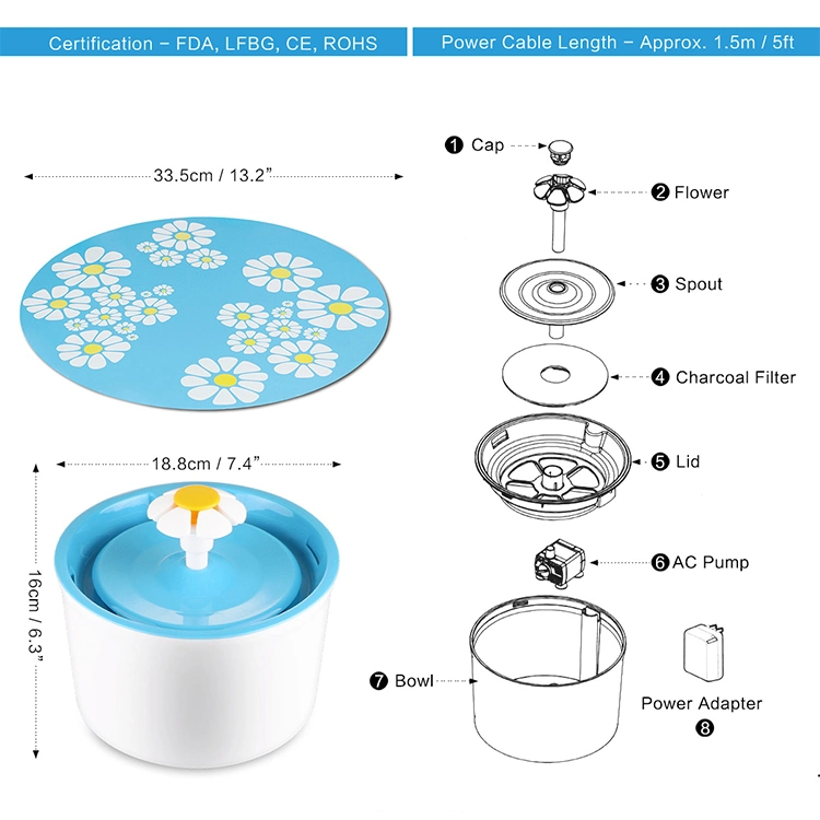 Electric Pet Drinking Feeder Bowl 1.6L Automatic Cat Dog Water Fountain USB Mute Water Dispenser with Mat Pets Drinker Feeder