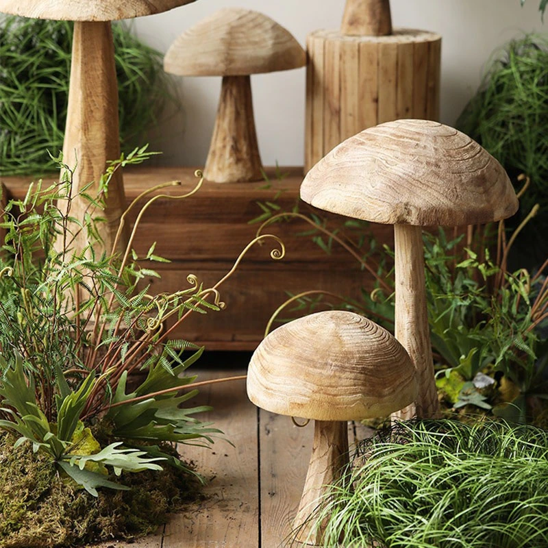 Wooden Mushroom Decoration Retro Solid Wood Yard Large Ornaments Landscape