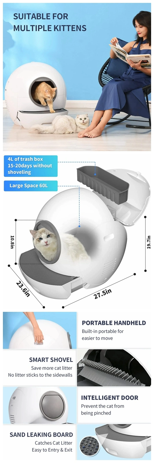 Intelligent UV Light Sterilizing Indicating Auto Disinfecting Cat Toilet Smart Automatic Cleaning WiFi APP Control Cat Litter Tray Box Electric Cat Litter Box