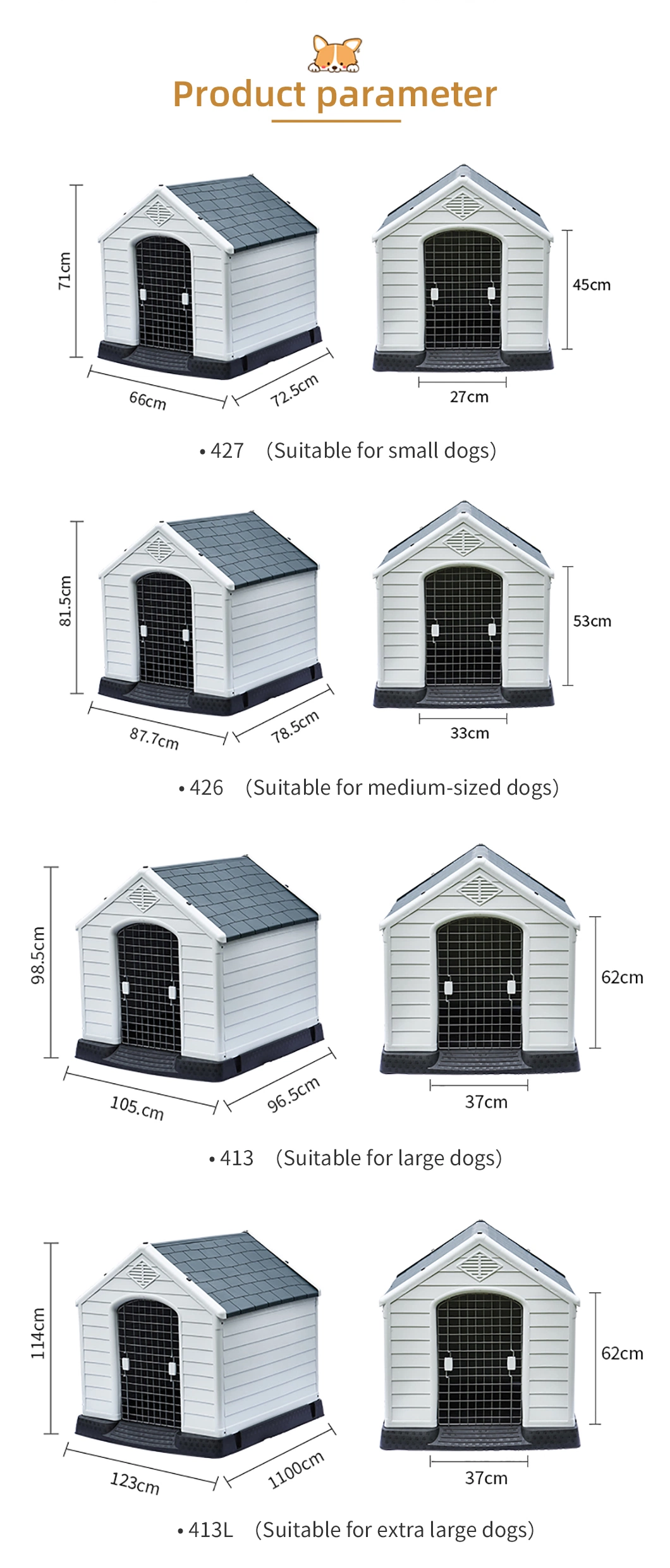 Good Performance Wholesale Modern PP Outdoor Dog House Plastic Dog House Roof Skylight Window Heated Dog Kennel